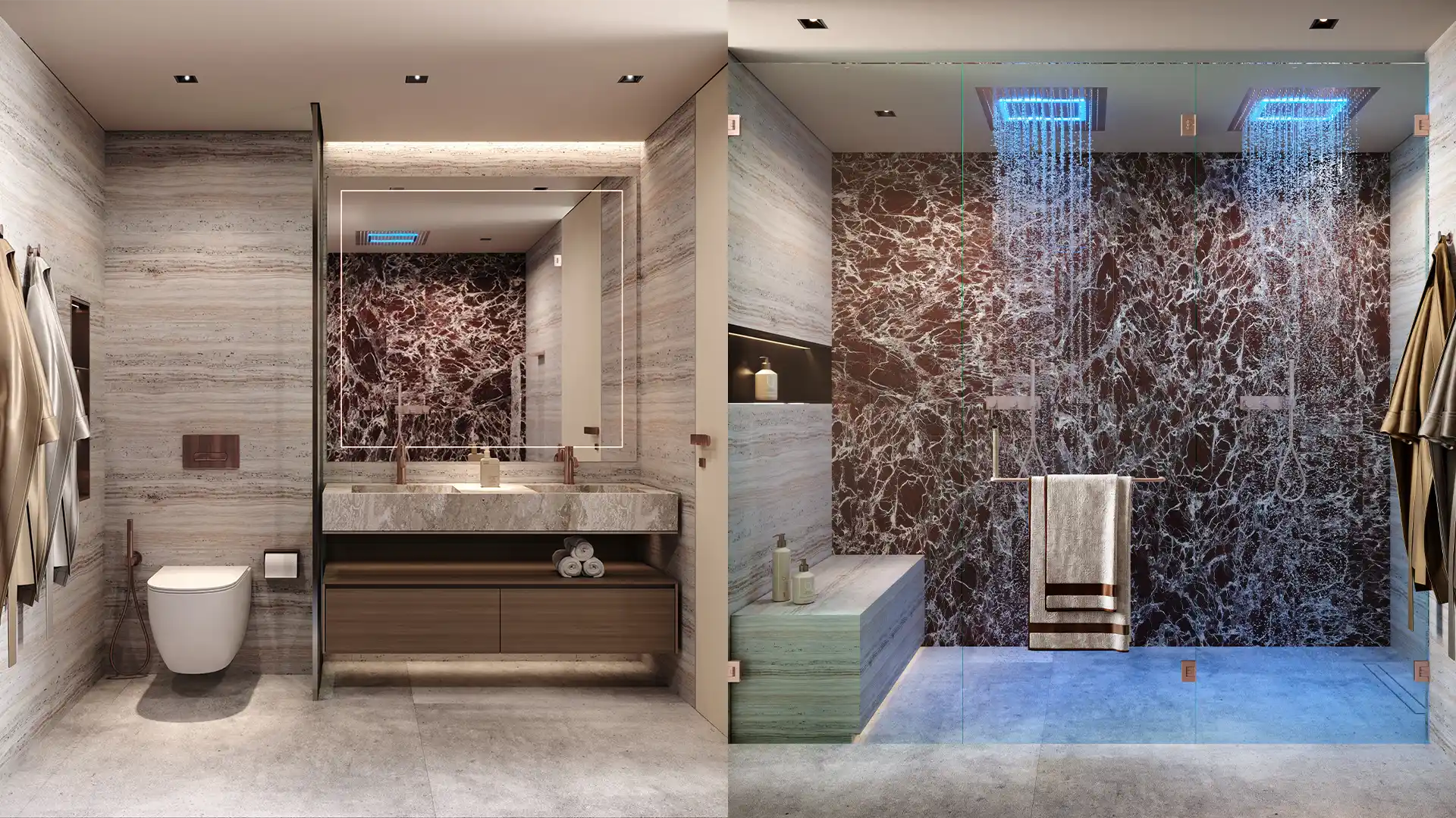 Luxury marble bathroom interior at Bluewaters 601 Dubai
