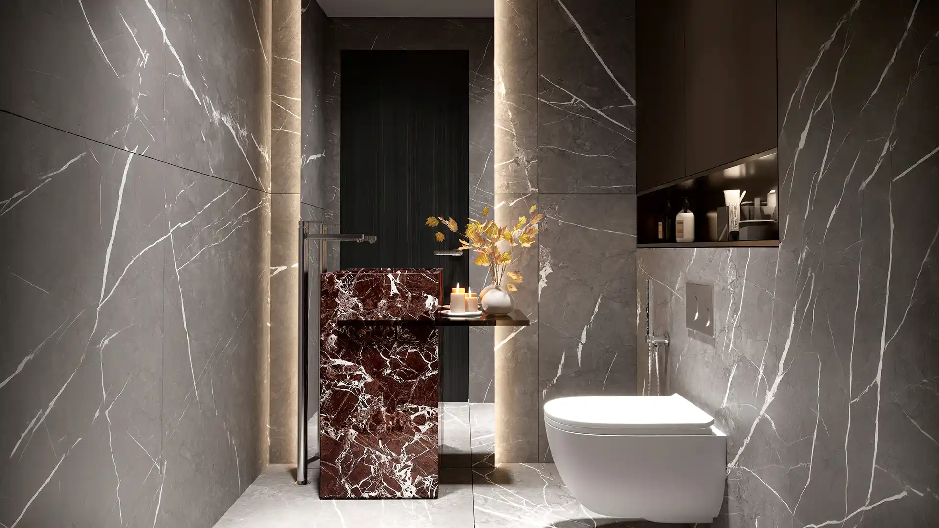 Spa-inspired bathroom with statement stone at Bluewaters 601
