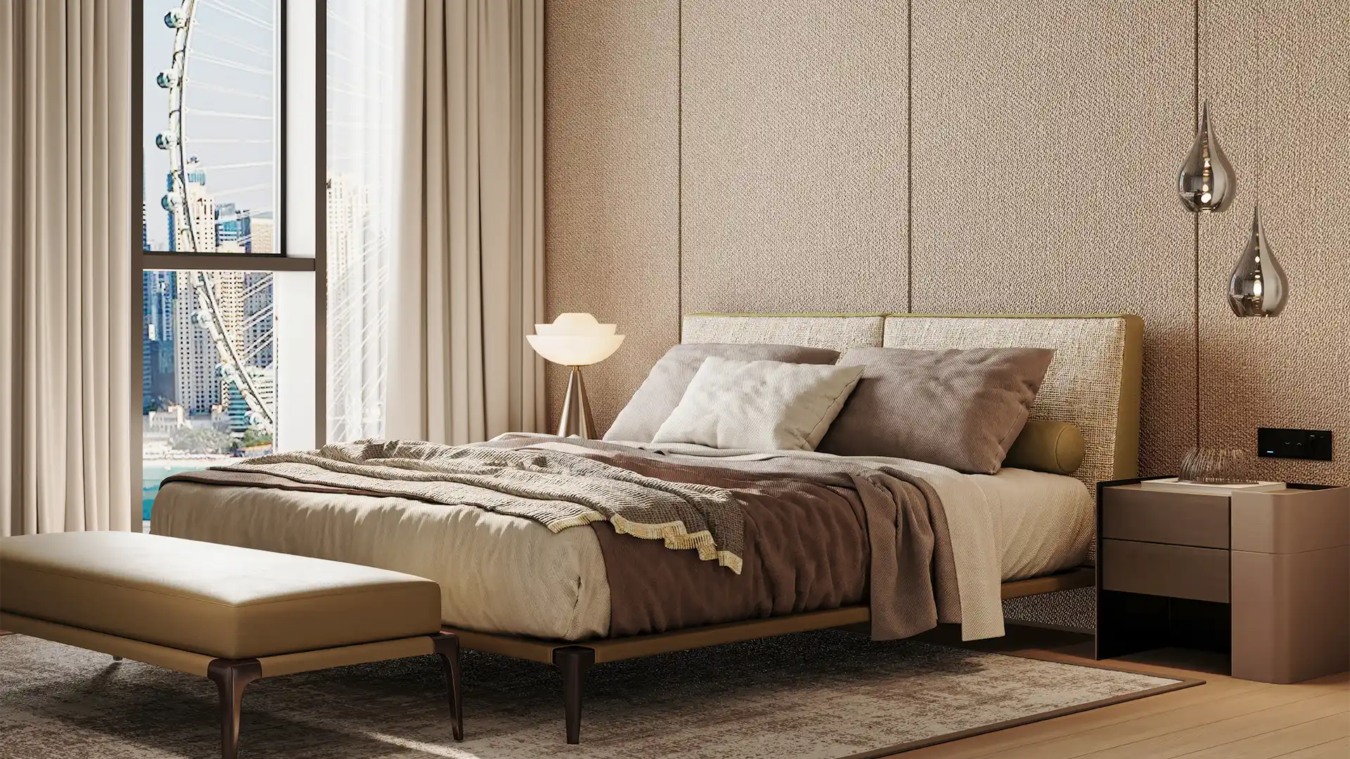 Master bedroom interior design at Bluewaters 601 Dubai