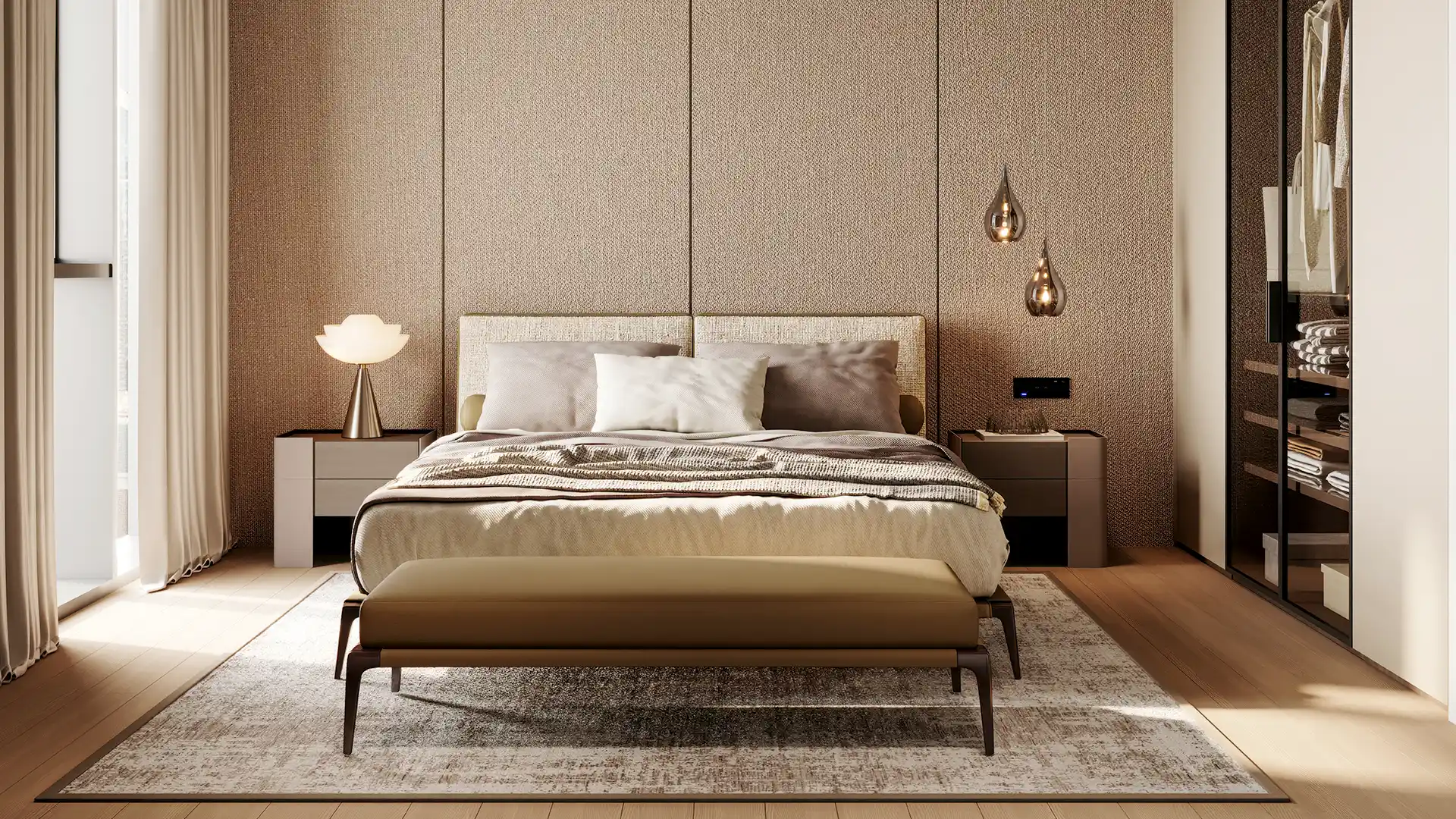 Luxury bedroom in Bluewaters Island apartment Dubai