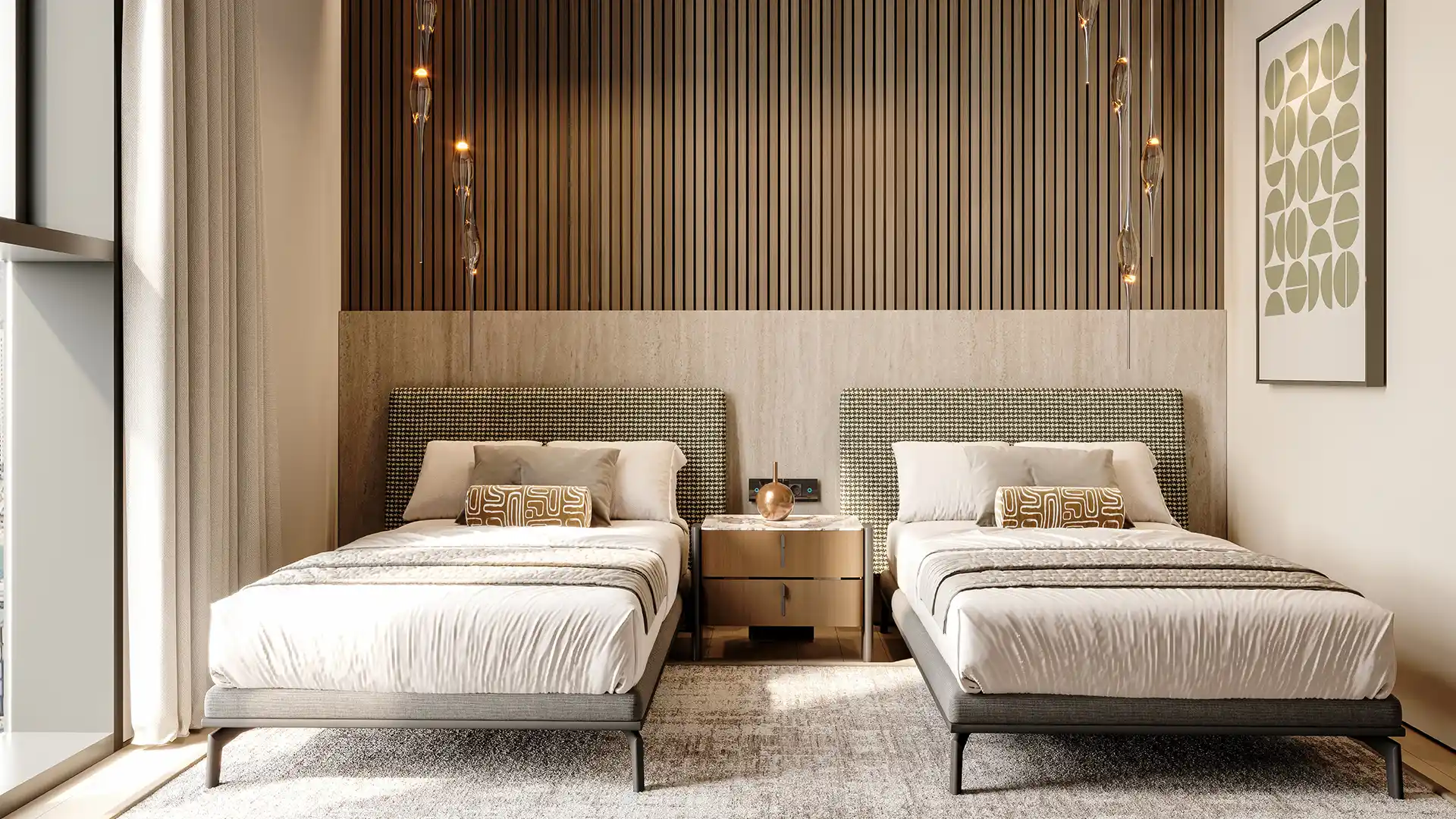 Twin bedroom interior in Bluewaters Island residence