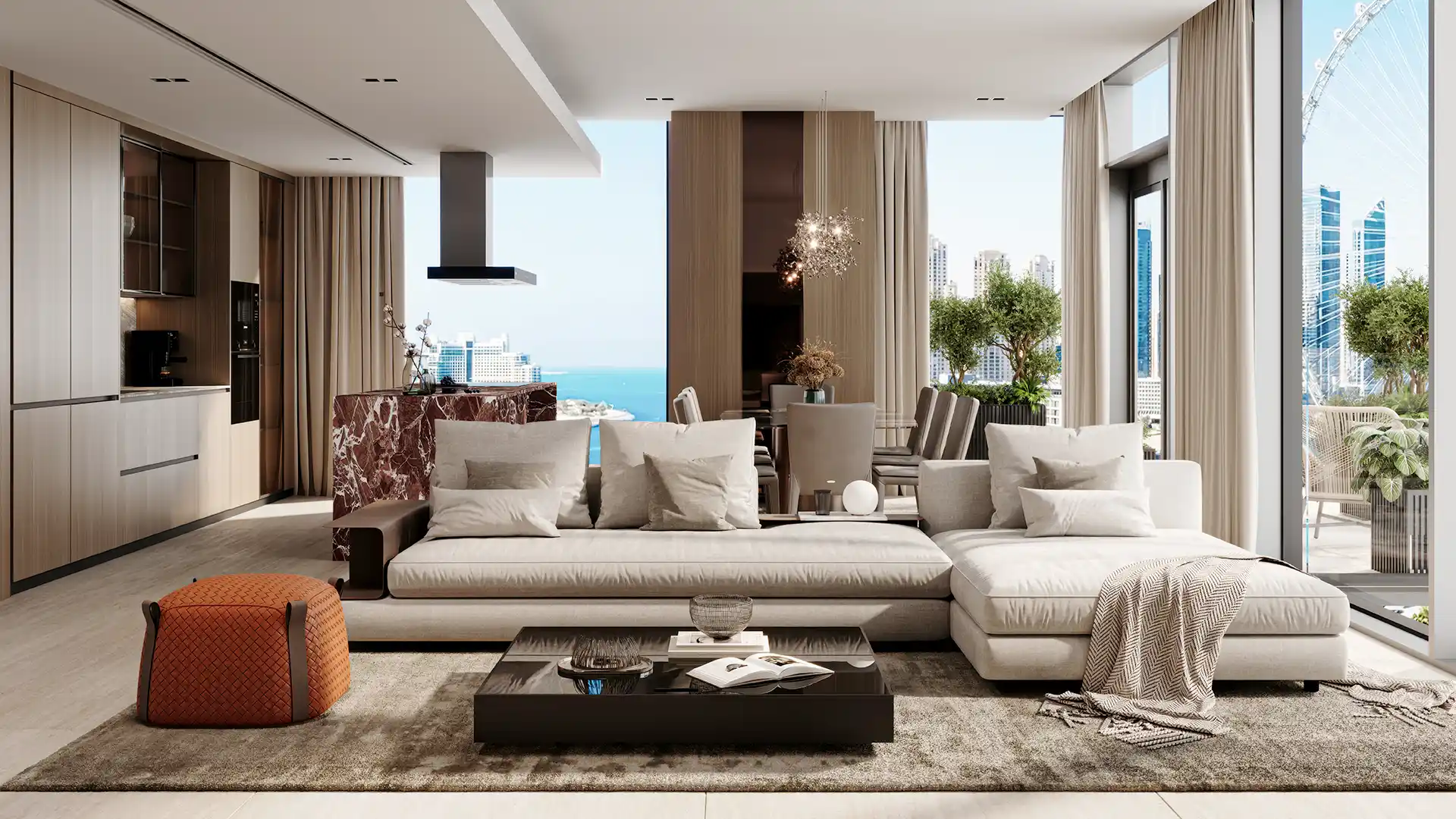 Waterfront apartment interior design on Bluewaters Island