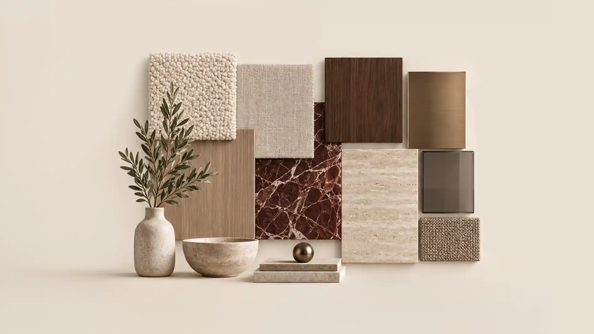 Blue water moodboard of material used in the apartment