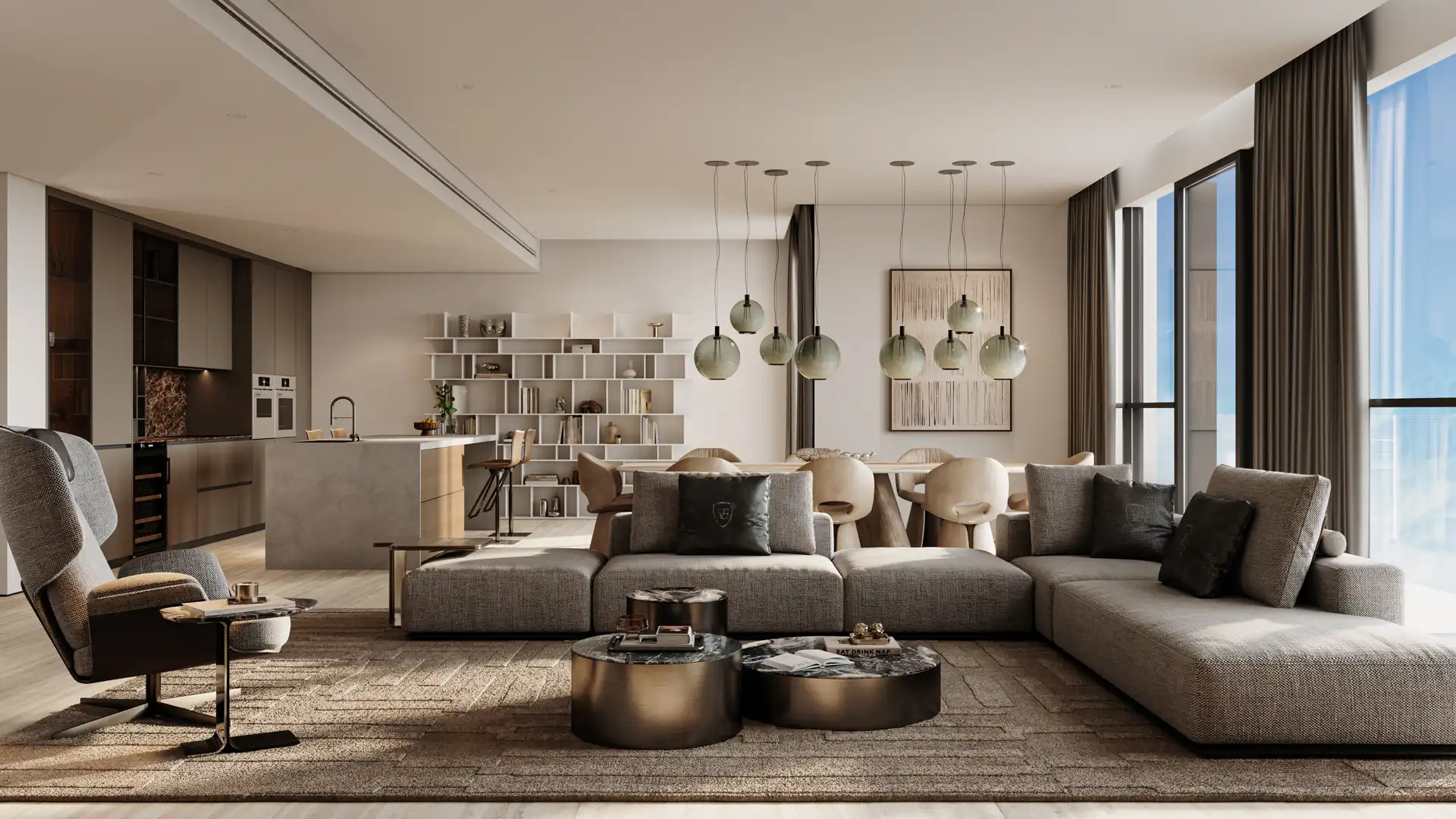 Open-plan luxury living room designed by Venetian Enrico at City Walk 303